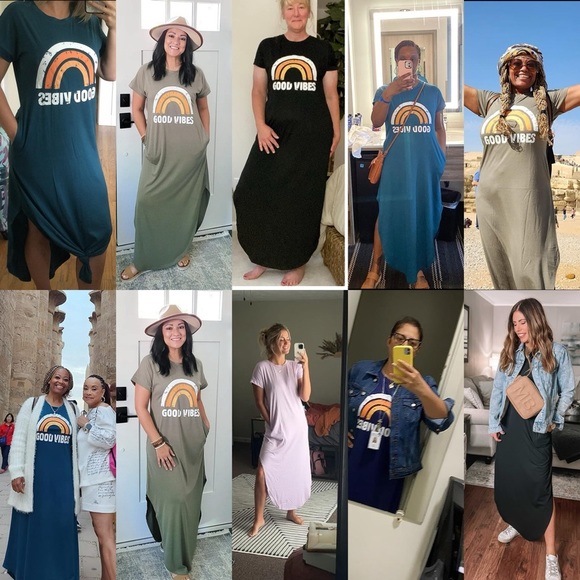 Casual Loose Short Sleeve Long Dress Split Maxi Summer Beach Dress with Pockets - Picture 5 of 17